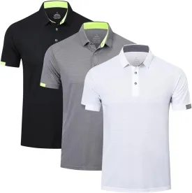3 Pack Mens Polo Shirts Short Sleeve Sport Golf Tennis T Shirt Quick Dry Athletic Workout Polo