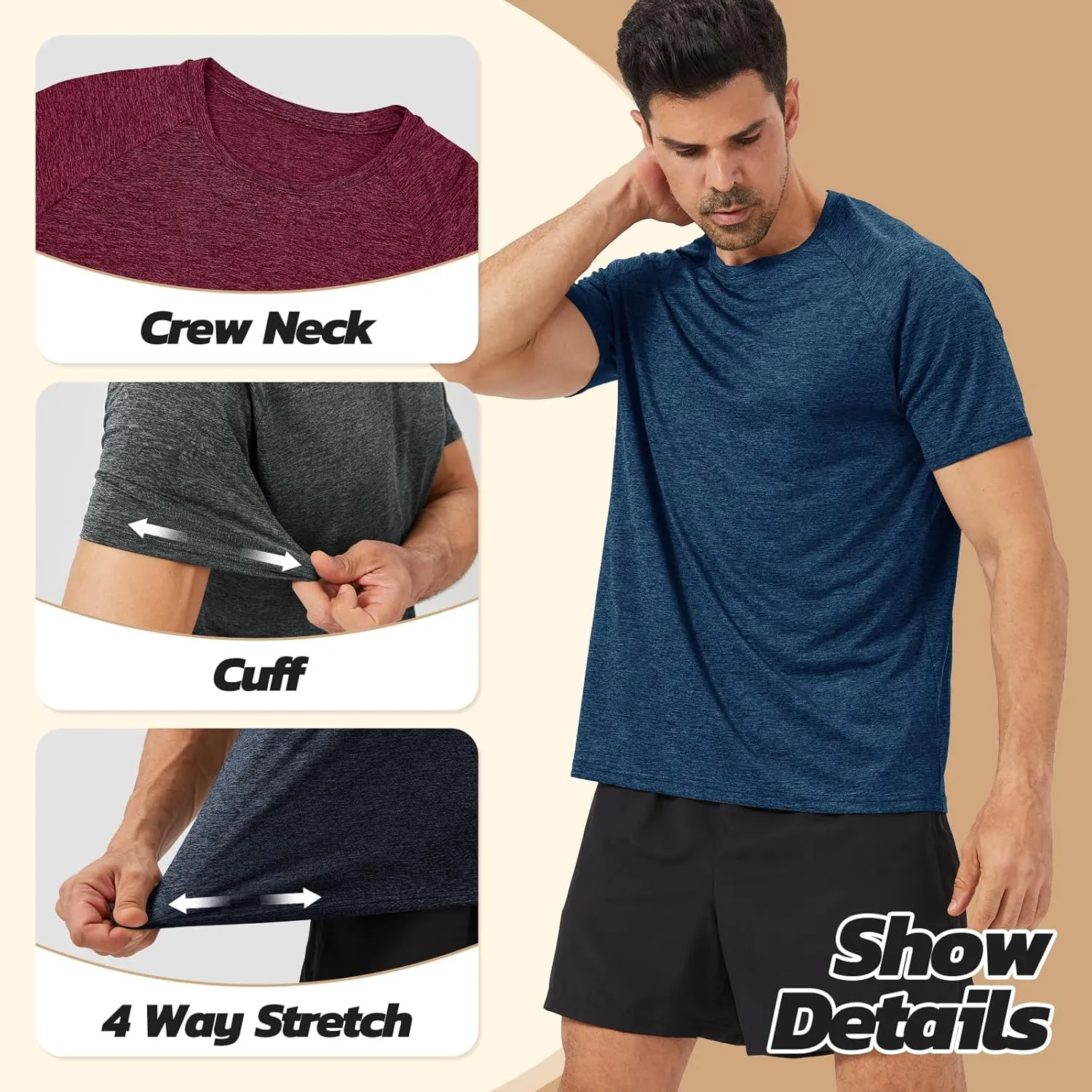 3 Pack Workout Mens Shirts - Quick Dry Causal Moisture Wicking Work Gym Athletic Short Sleeve for Basketball Running