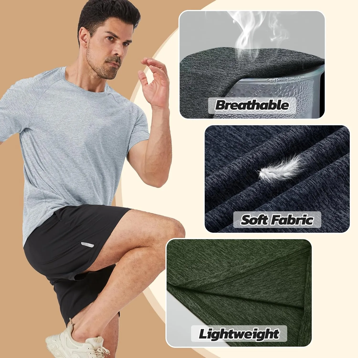 3 Pack Workout Mens Shirts - Quick Dry Causal Moisture Wicking Work Gym Athletic Short Sleeve for Basketball Running