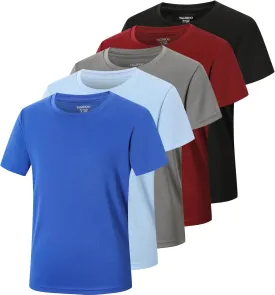 5 Pack Boys Mesh Athletic Quick Dry Short Sleeve Workout Moisture Wicking Active T-Shirt for Kids
