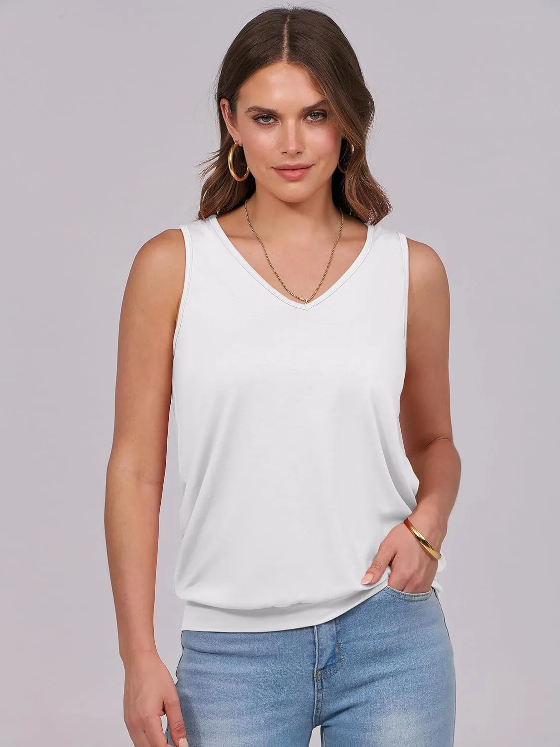 ANRABESS Women Tank Tops Summer V Neck Sleeveless Casual Loose Fit Cute Cami Basic T Shirts Solid Tees 2025 Trendy Outfits