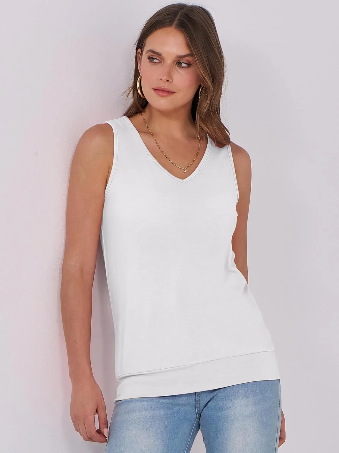 ANRABESS Women Tank Tops Summer V Neck Sleeveless Casual Loose Fit Cute Cami Basic T Shirts Solid Tees 2025 Trendy Outfits