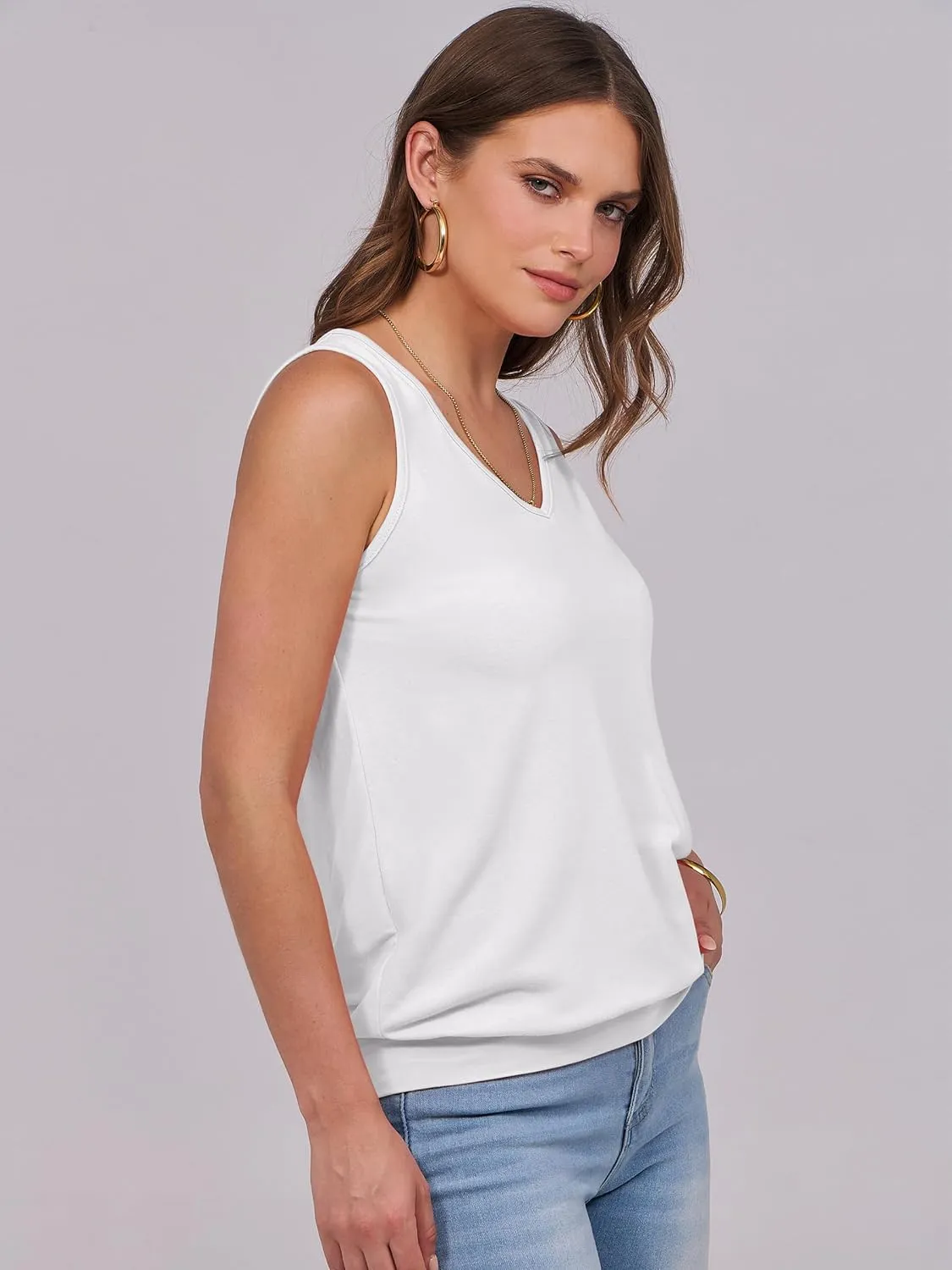 ANRABESS Women Tank Tops Summer V Neck Sleeveless Casual Loose Fit Cute Cami Basic T Shirts Solid Tees 2025 Trendy Outfits