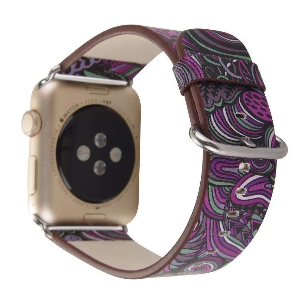 Apple Watch Leather Flower Print Band Strap Series