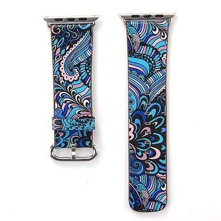 Apple Watch Leather Flower Print Band Strap Series