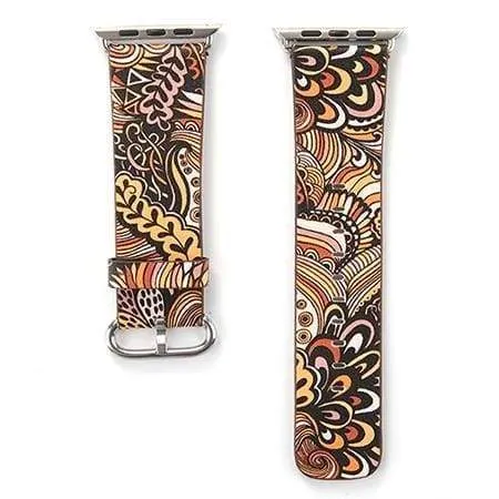 Apple Watch Leather Flower Print Band Strap Series