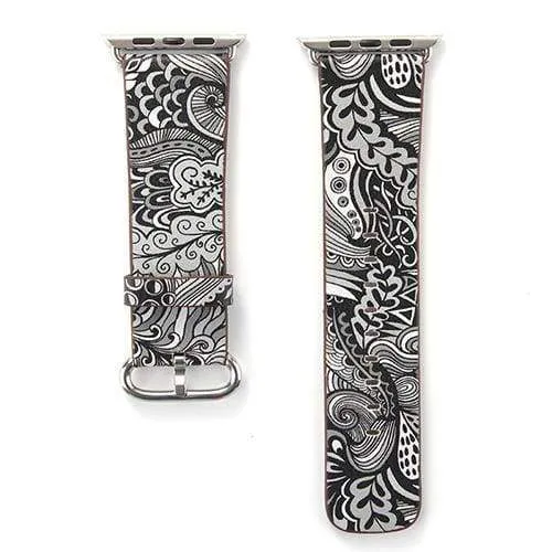 Apple Watch Leather Flower Print Band Strap Series