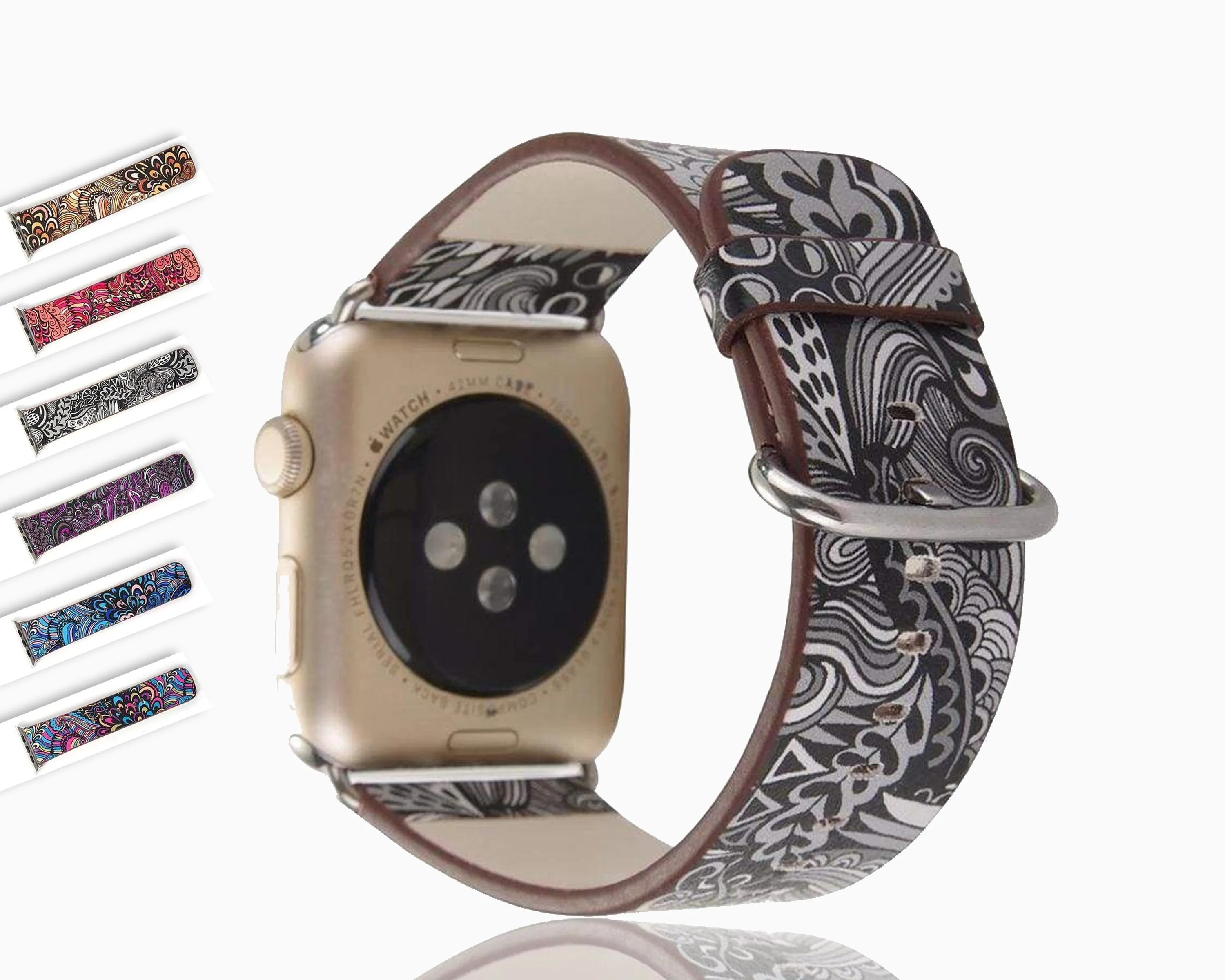 Apple Watch Leather Flower Print Band Strap Series