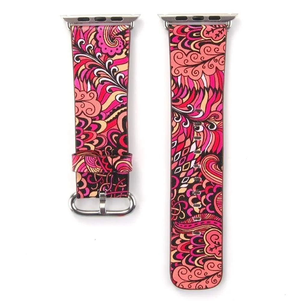 Apple Watch Leather Flower Print Band Strap Series