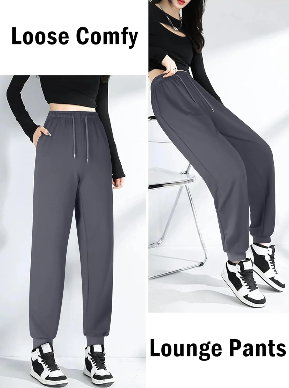 ASIMOON Women's Yoga Pants Soft Comfy Stretch Loose Straight Casual Athletic Pants Running Workout Lounge Pants with Pockets