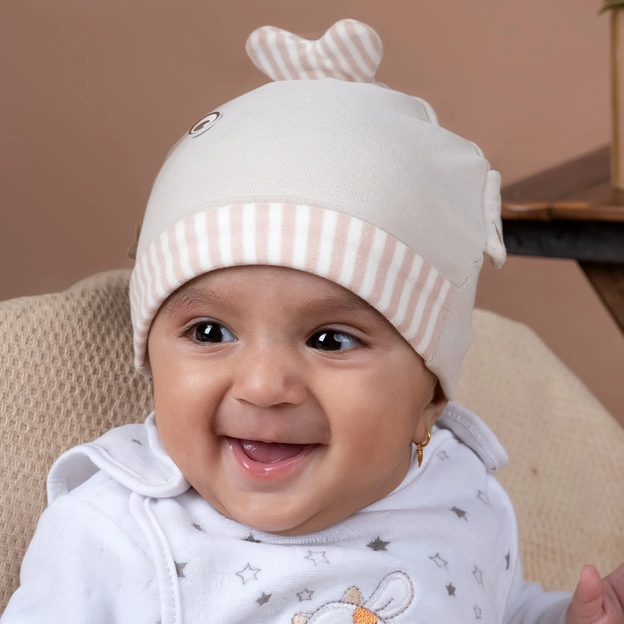 Baby Moo Fancy Fishy All Season Stretchable Hosiery Warm 3D Beanie Cap - Grey