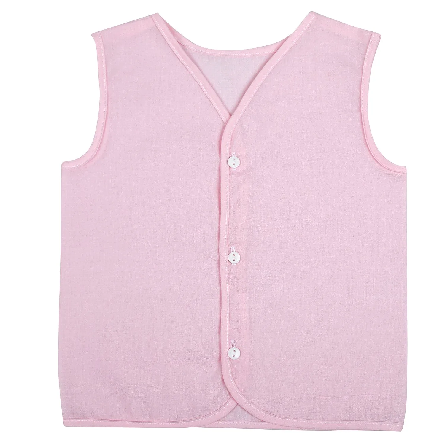 Baby Moo Solid V-Neck Sleeveless Front Opening Button Cotton Jhablas 5 Pcs - Blue, Multicolour