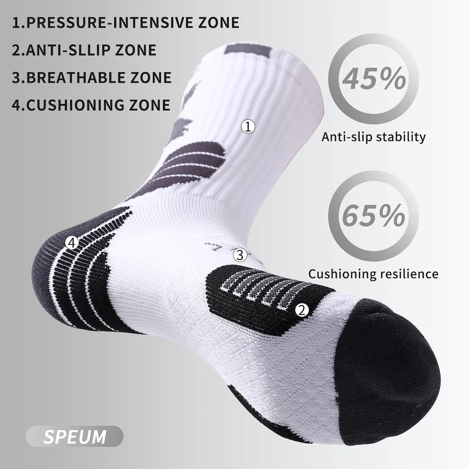 Basketball Socks for Men,Performance Cushioned Men's Athletic Crew Socks with Arch Compression for Basketball Sports