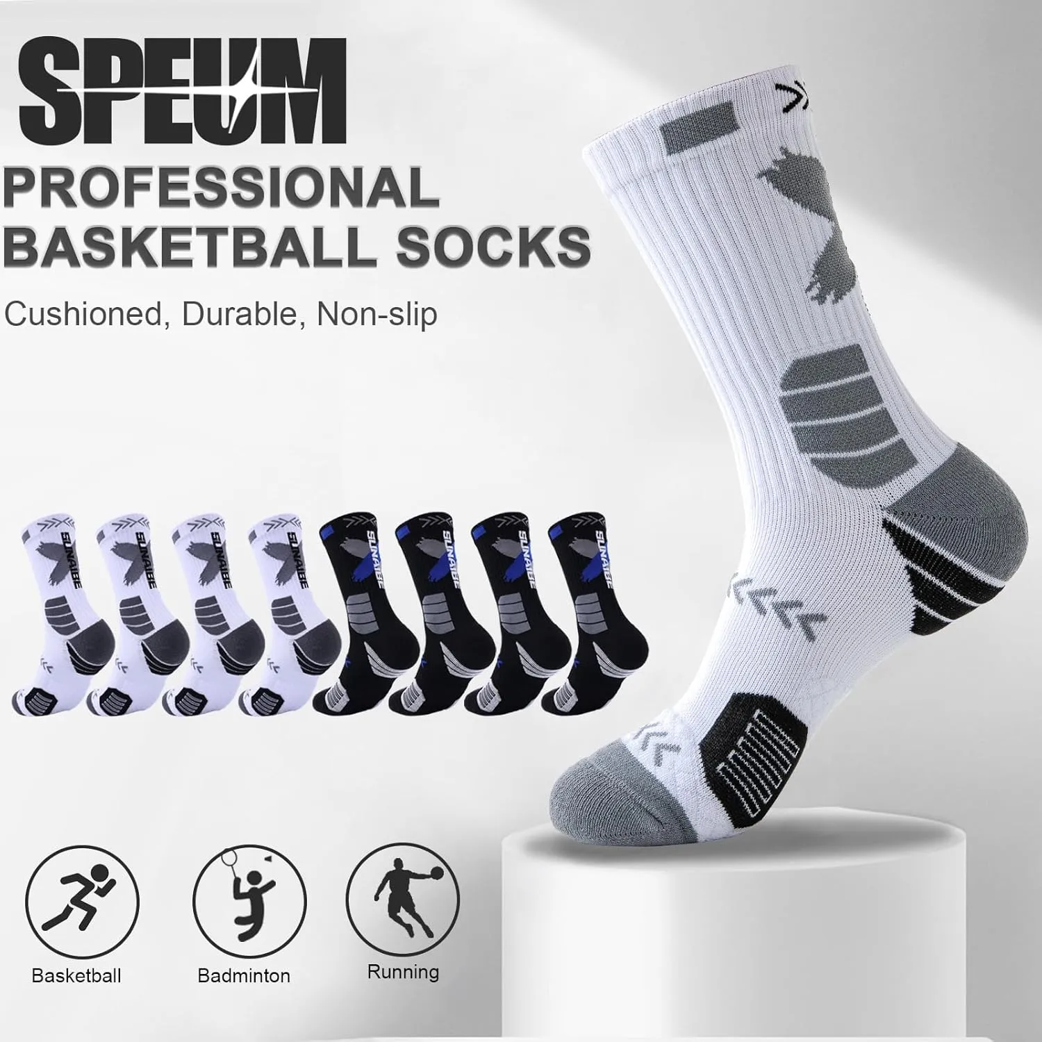 Basketball Socks for Men,Performance Cushioned Men's Athletic Crew Socks with Arch Compression for Basketball Sports