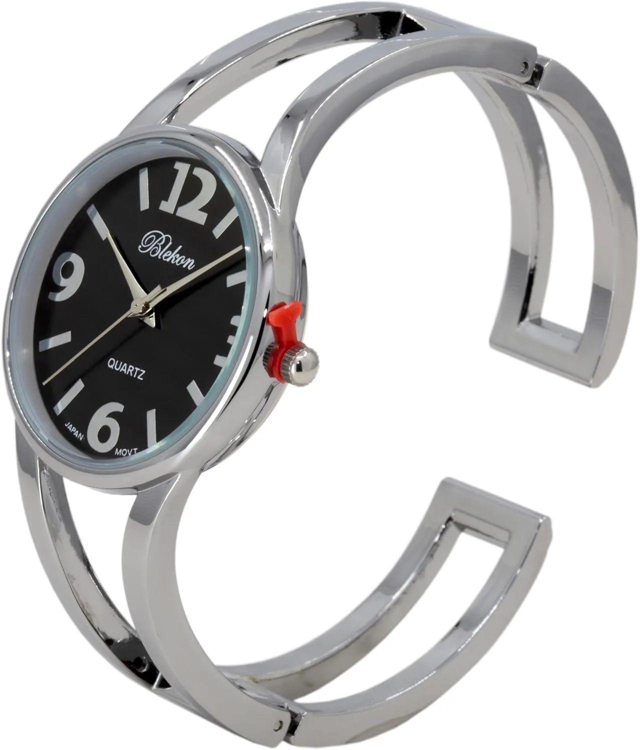 Blekon Collections Women's Elegant Analog Quartz Watch - 33mm Case, Casual Metal Cuff Bangle Design, Adjustable Fit for 7-8 Inch Wrist Size