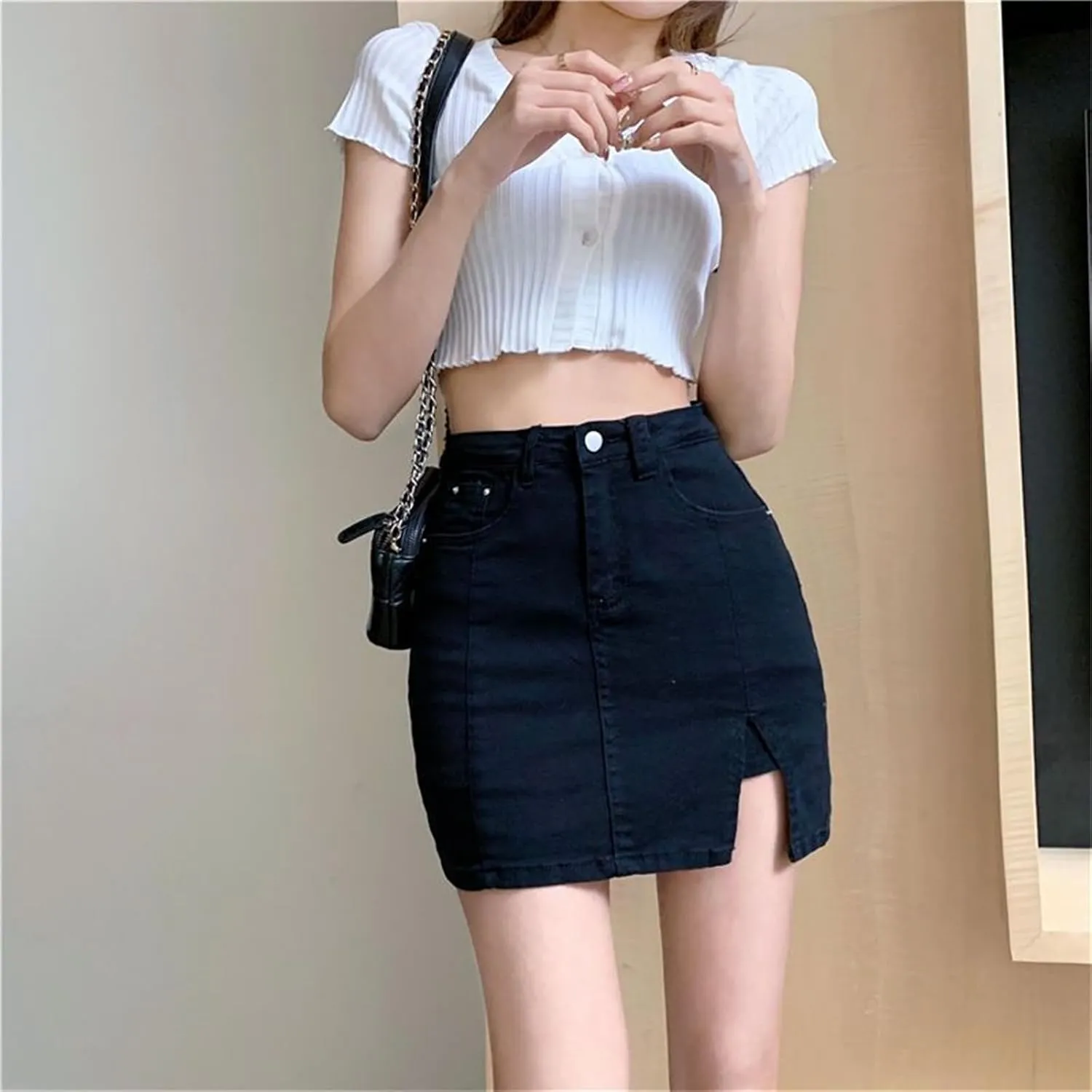 Bloomy Jean Skorts, Bloomy Skorts, Fashion High Casual Stretchy Denim Skirt Side Split Mini Skirts for Woman