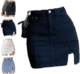 Bloomy Jean Skorts, Bloomy Skorts, Fashion High Casual Stretchy Denim Skirt Side Split Mini Skirts for Woman
