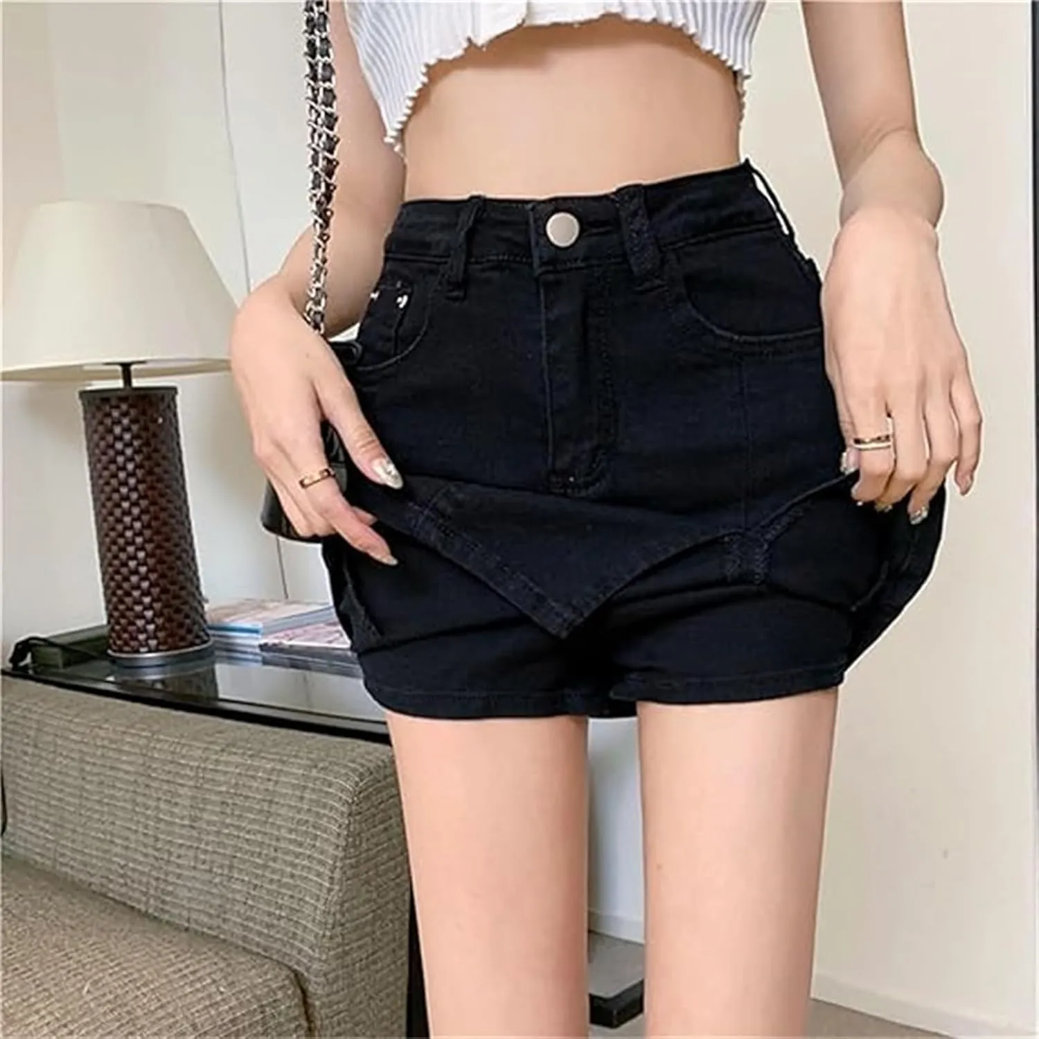 Bloomy Jean Skorts, Bloomy Skorts, Fashion High Casual Stretchy Denim Skirt Side Split Mini Skirts for Woman