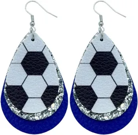 Colorful World Cup Soccer Leather Dangle Earrings Glitter Layered Sports Lover Ball Teardrop Earrings for Women Girls Jewelry
