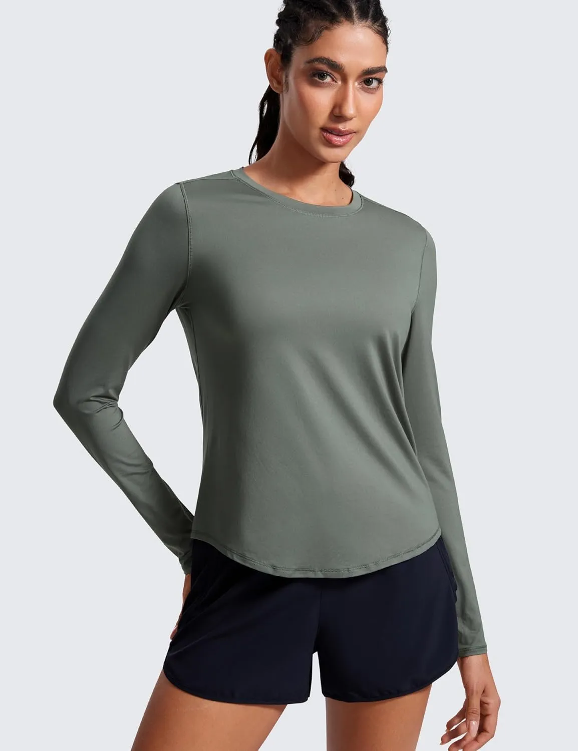 CRZ YOGA Lightweight Long Sleeve Workout Shirts for Women Gym Running Fall Tshirts High Neck Athletic Training Tops