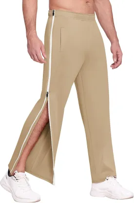 Deyeek Mens Tear Away Basketball Pants 2 Side Zippers Snap Off Full Open Down Sweatpants Leg Post Surgery Pant with Pockets