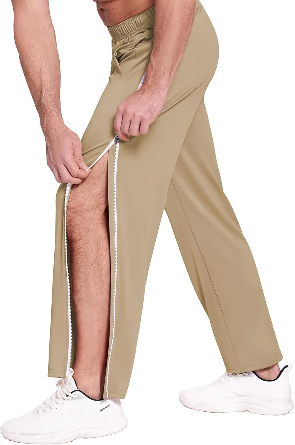 Deyeek Mens Tear Away Basketball Pants 2 Side Zippers Snap Off Full Open Down Sweatpants Leg Post Surgery Pant with Pockets