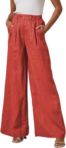 EVALESS Wide Leg Linen Pants for Women 2024 Summer Casual Elastic High Waisted Palazzo Pants Flowy Trousers with Pockets