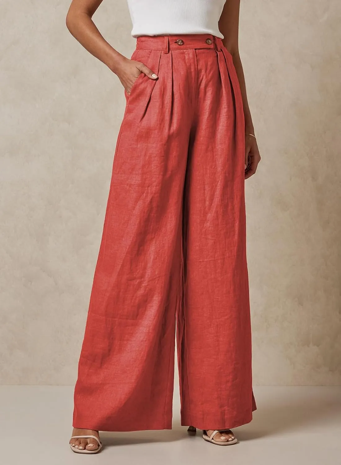 EVALESS Wide Leg Linen Pants for Women 2024 Summer Casual Elastic High Waisted Palazzo Pants Flowy Trousers with Pockets