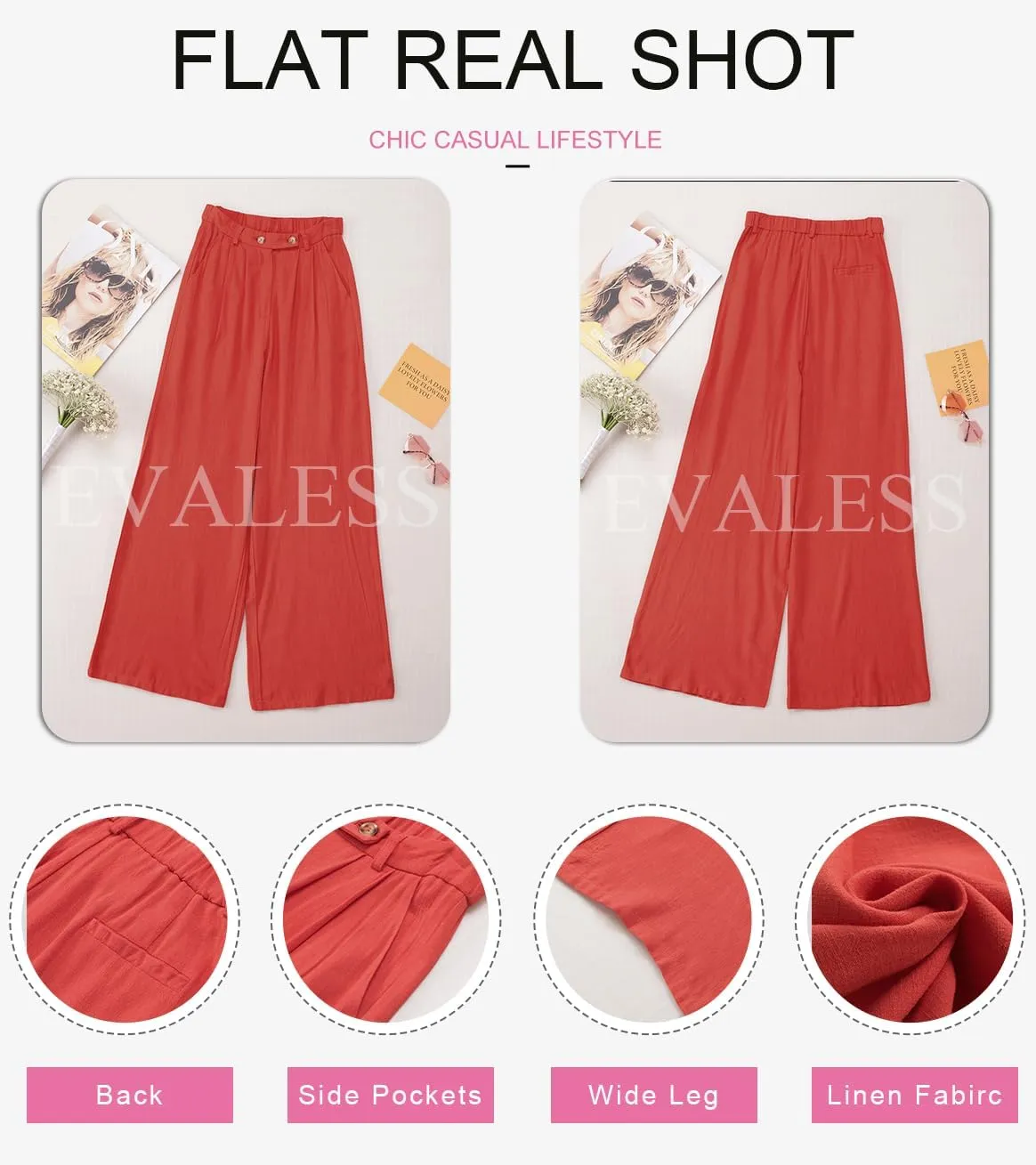 EVALESS Wide Leg Linen Pants for Women 2024 Summer Casual Elastic High Waisted Palazzo Pants Flowy Trousers with Pockets