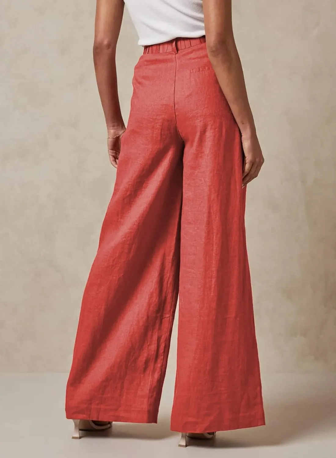 EVALESS Wide Leg Linen Pants for Women 2024 Summer Casual Elastic High Waisted Palazzo Pants Flowy Trousers with Pockets