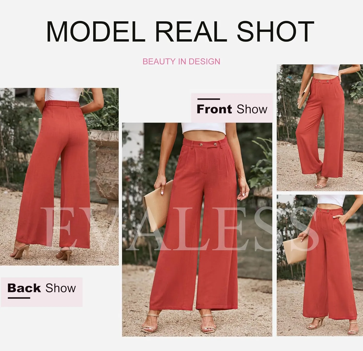 EVALESS Wide Leg Linen Pants for Women 2024 Summer Casual Elastic High Waisted Palazzo Pants Flowy Trousers with Pockets