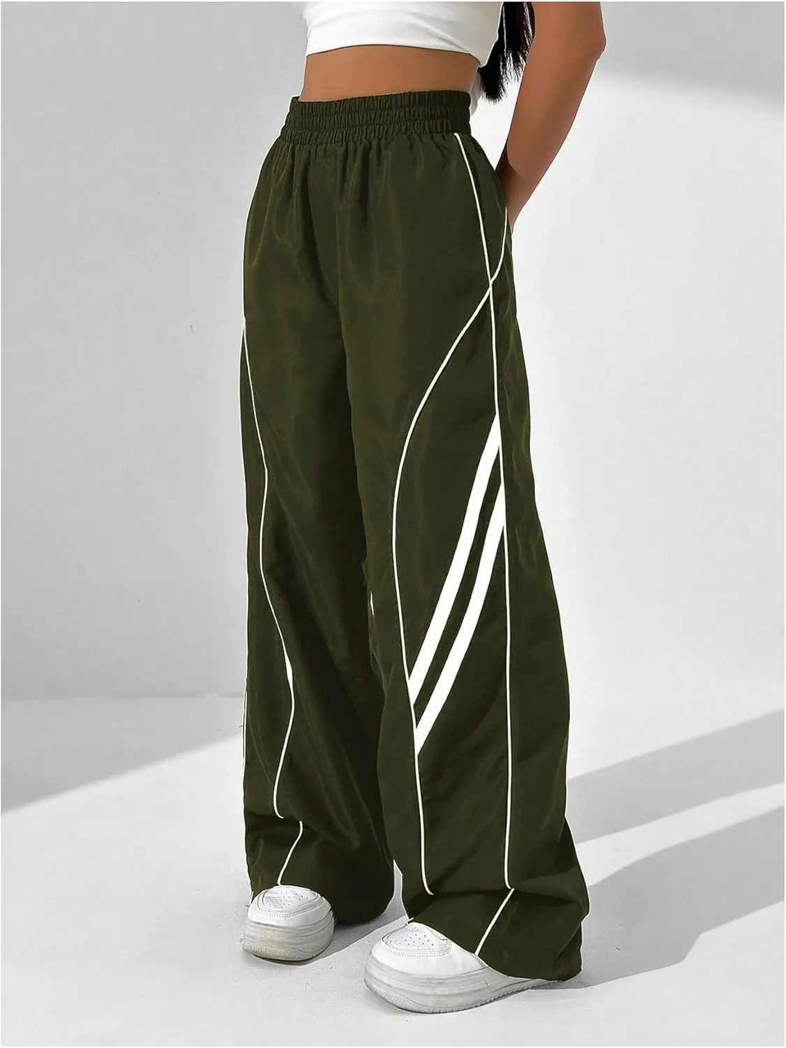 GORGLITTER Women's Wide Leg Track Pants Baggy Y2k High Waisted Dance Parachute Trousers Steertwear