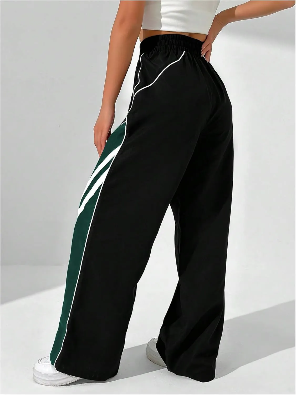 GORGLITTER Women's Wide Leg Track Pants Baggy Y2k High Waisted Dance Parachute Trousers Steertwear