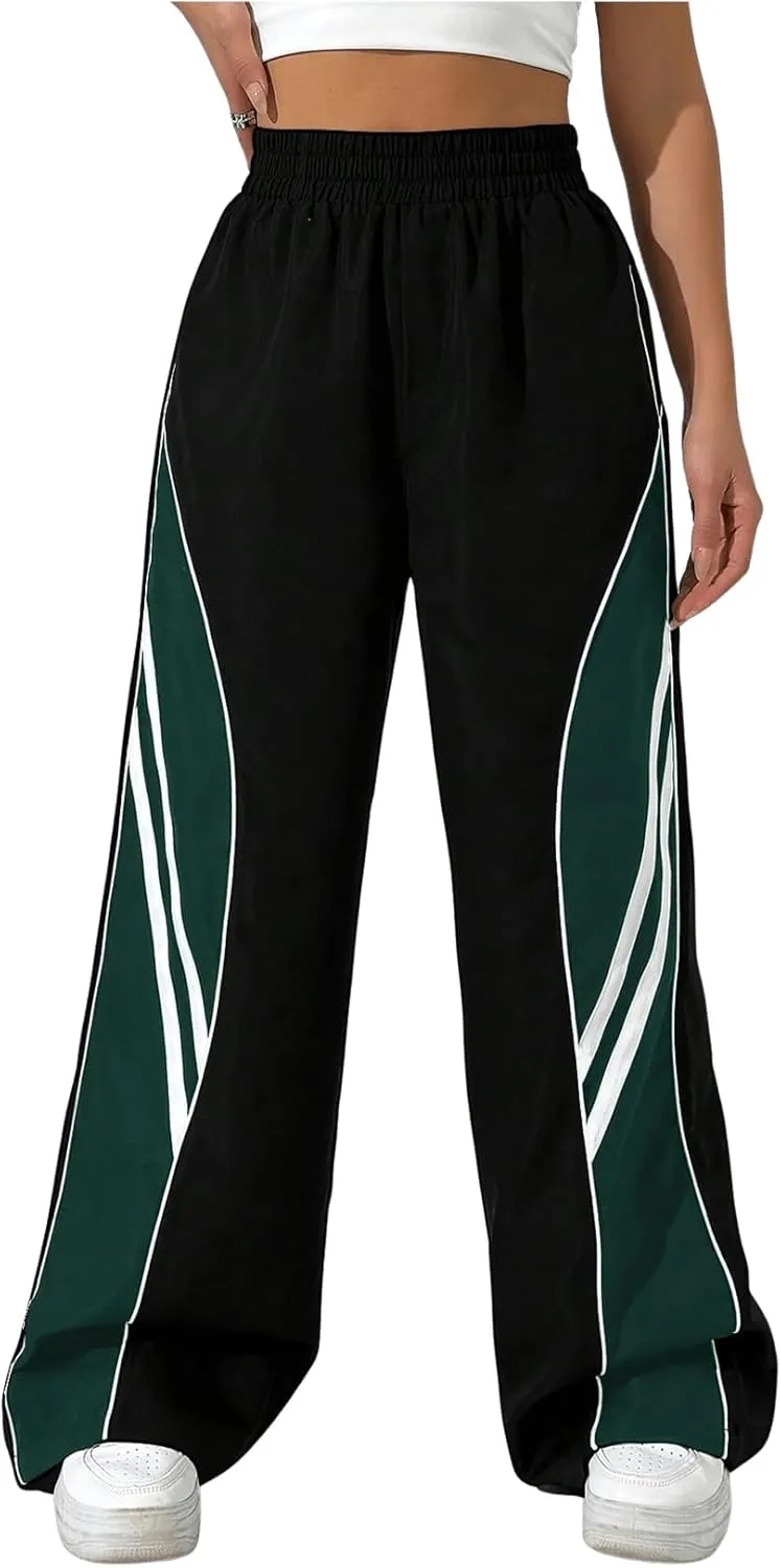 GORGLITTER Women's Wide Leg Track Pants Baggy Y2k High Waisted Dance Parachute Trousers Steertwear