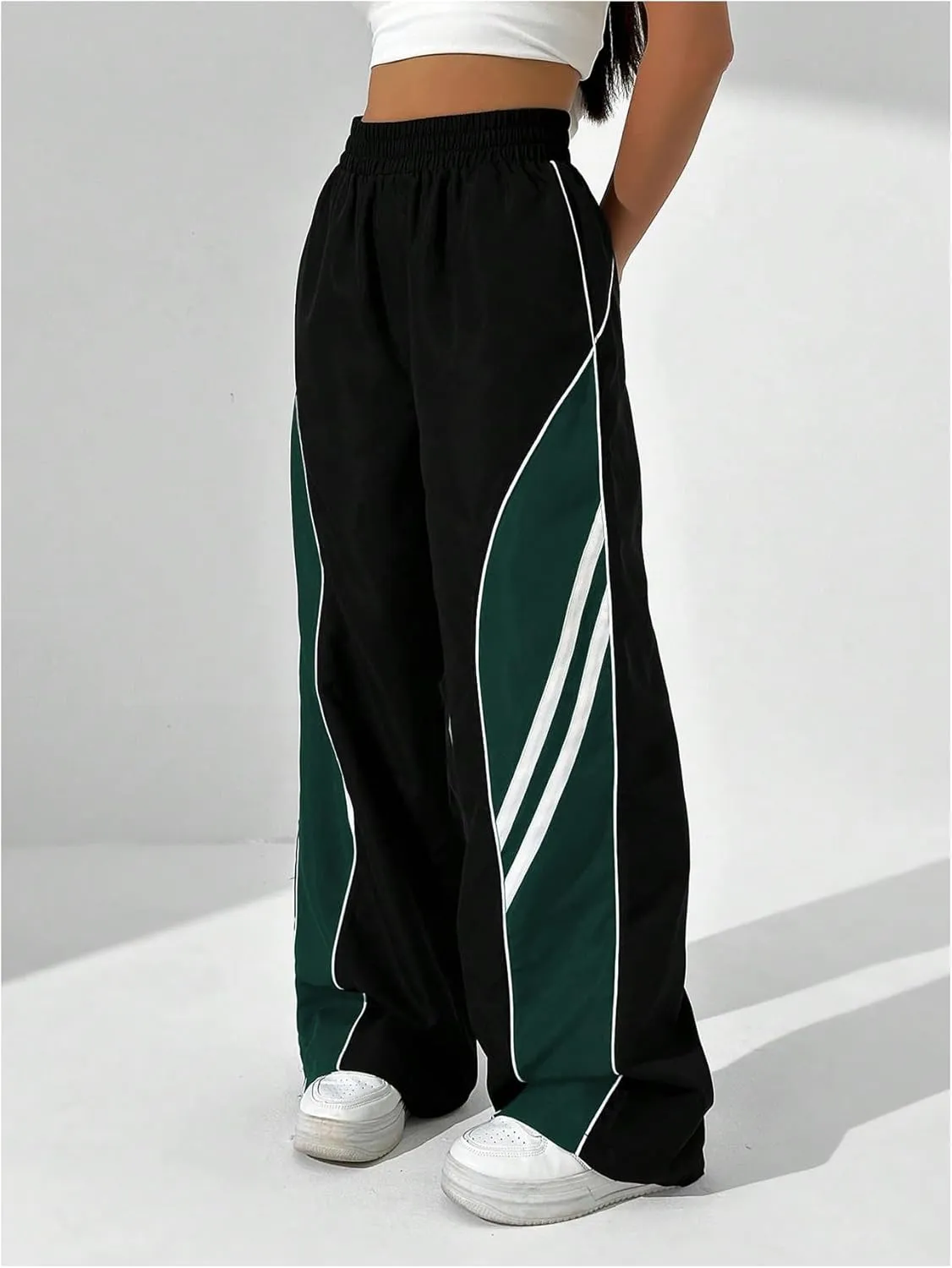 GORGLITTER Women's Wide Leg Track Pants Baggy Y2k High Waisted Dance Parachute Trousers Steertwear