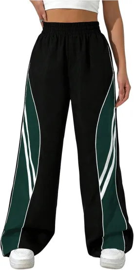 GORGLITTER Women's Wide Leg Track Pants Baggy Y2k High Waisted Dance Parachute Trousers Steertwear