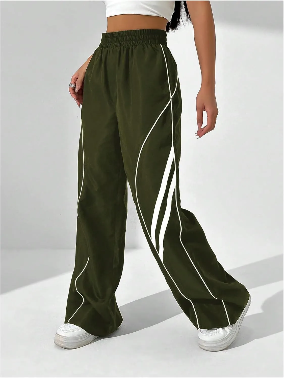 GORGLITTER Women's Wide Leg Track Pants Baggy Y2k High Waisted Dance Parachute Trousers Steertwear