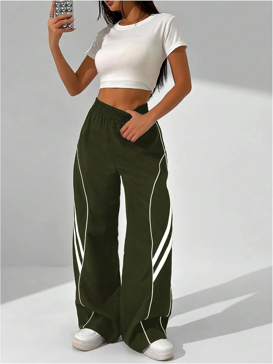 GORGLITTER Women's Wide Leg Track Pants Baggy Y2k High Waisted Dance Parachute Trousers Steertwear