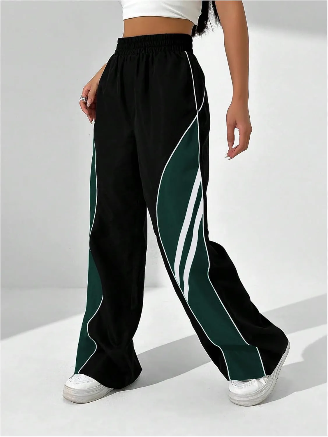 GORGLITTER Women's Wide Leg Track Pants Baggy Y2k High Waisted Dance Parachute Trousers Steertwear