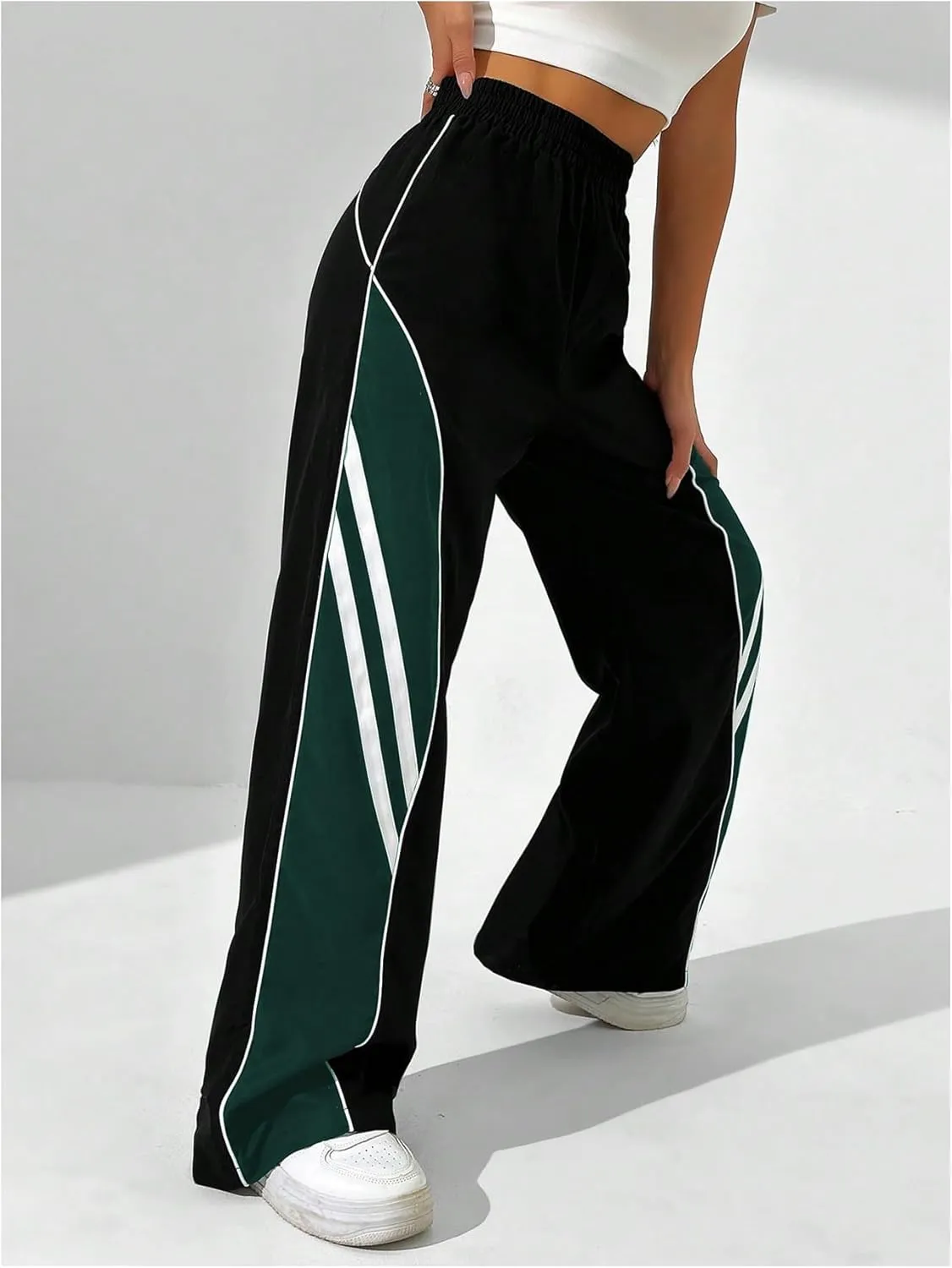 GORGLITTER Women's Wide Leg Track Pants Baggy Y2k High Waisted Dance Parachute Trousers Steertwear