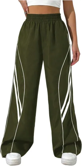 GORGLITTER Women's Wide Leg Track Pants Baggy Y2k High Waisted Dance Parachute Trousers Steertwear