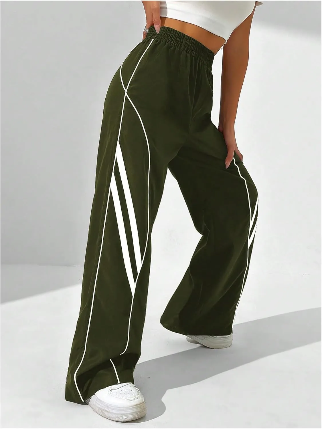 GORGLITTER Women's Wide Leg Track Pants Baggy Y2k High Waisted Dance Parachute Trousers Steertwear