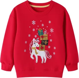 HILEELANG Girl Sweatshirts Halloween Christmas Crewneck Long Sleeve Pullover Cotton Graphic Top Sweater Shirts