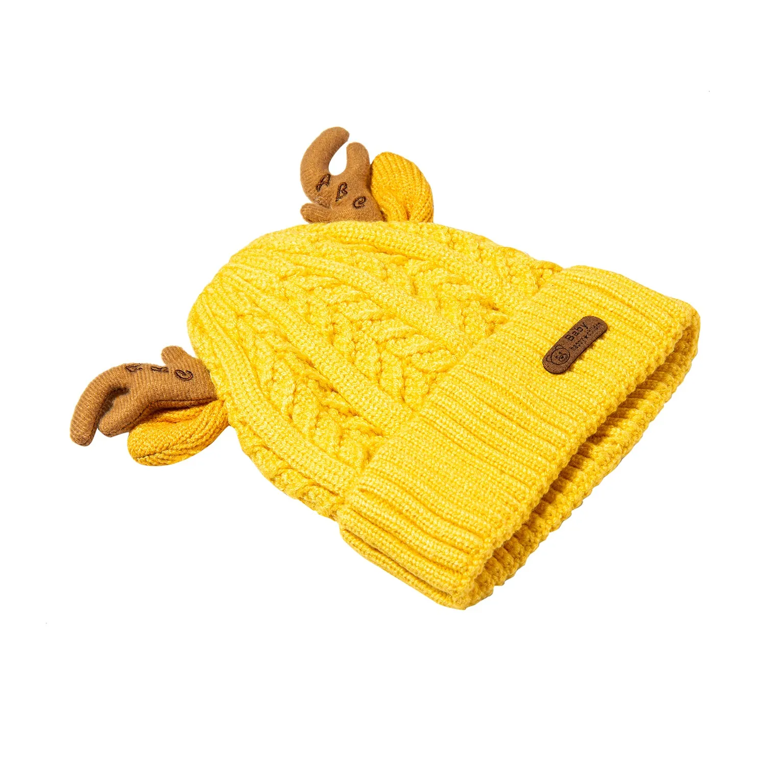 Knit Woollen Cap 3D Alphabet Antler Yellow