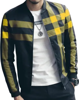 LOGEEYAR Men's Bomber Jacket Casual Lightweight Jacket Color Block Windbreaker Coat with Pocket