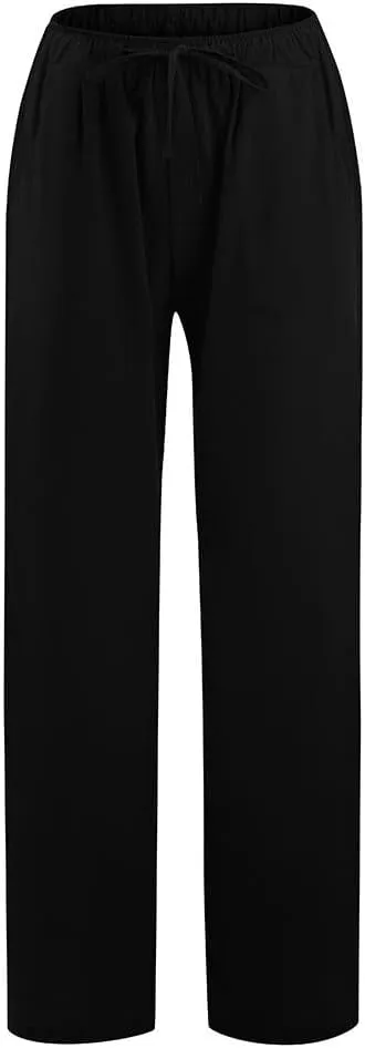 LRMQS Womens Pants Casual Trendy 2024 Spring Drawstring Loose Fit Trouser Lounge Beach Straight Linen Wide Leg Palazzo Outfit