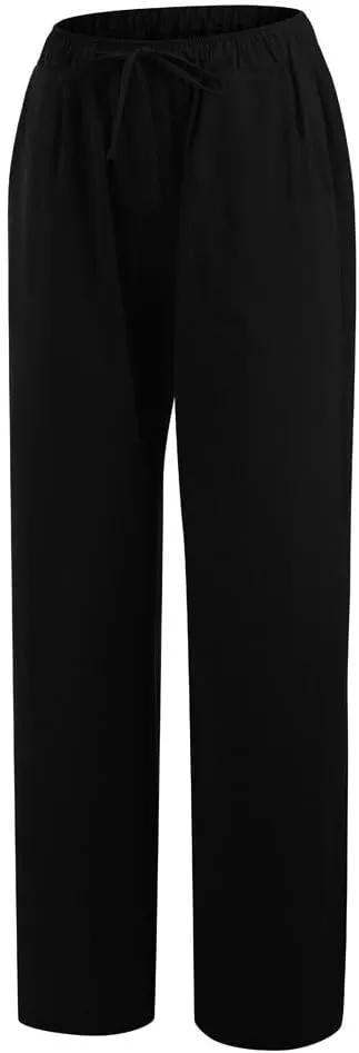 LRMQS Womens Pants Casual Trendy 2024 Spring Drawstring Loose Fit Trouser Lounge Beach Straight Linen Wide Leg Palazzo Outfit