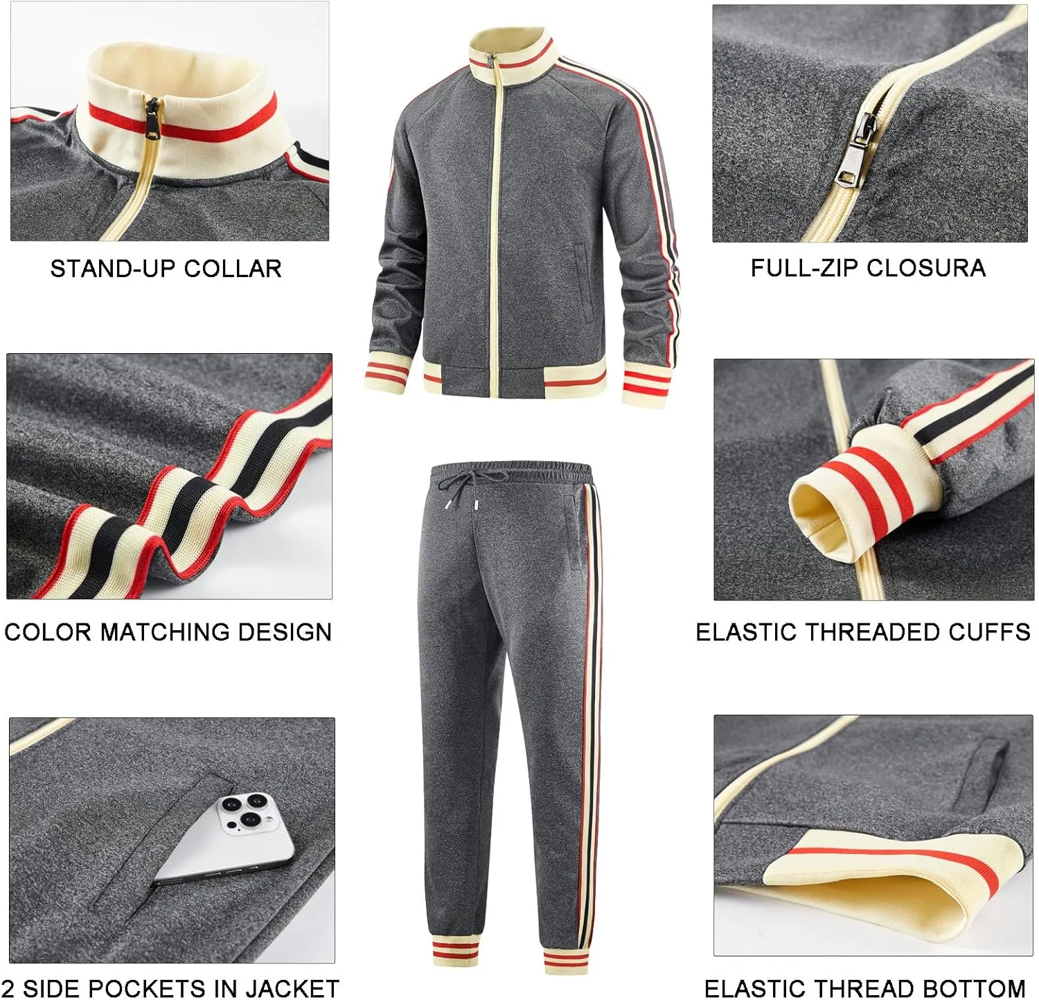 Men Track Suits Sets Long Sleeve Full-zip Sweatsuit Active Jackets and Pants 2 Piece Outfits