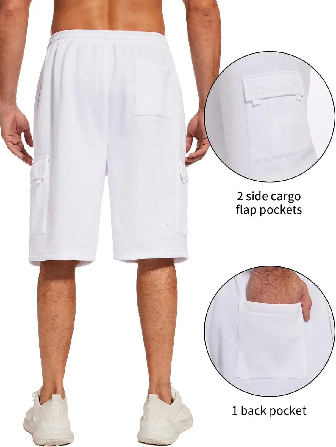 Mens Cargo Sweat Shorts Fleece Casual Athletic Workout Gym Jogger Shorts with 5 Pockets