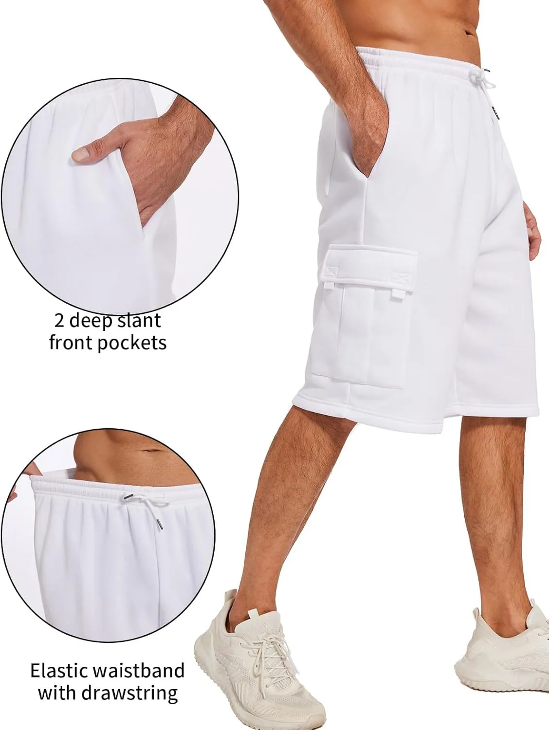 Mens Cargo Sweat Shorts Fleece Casual Athletic Workout Gym Jogger Shorts with 5 Pockets